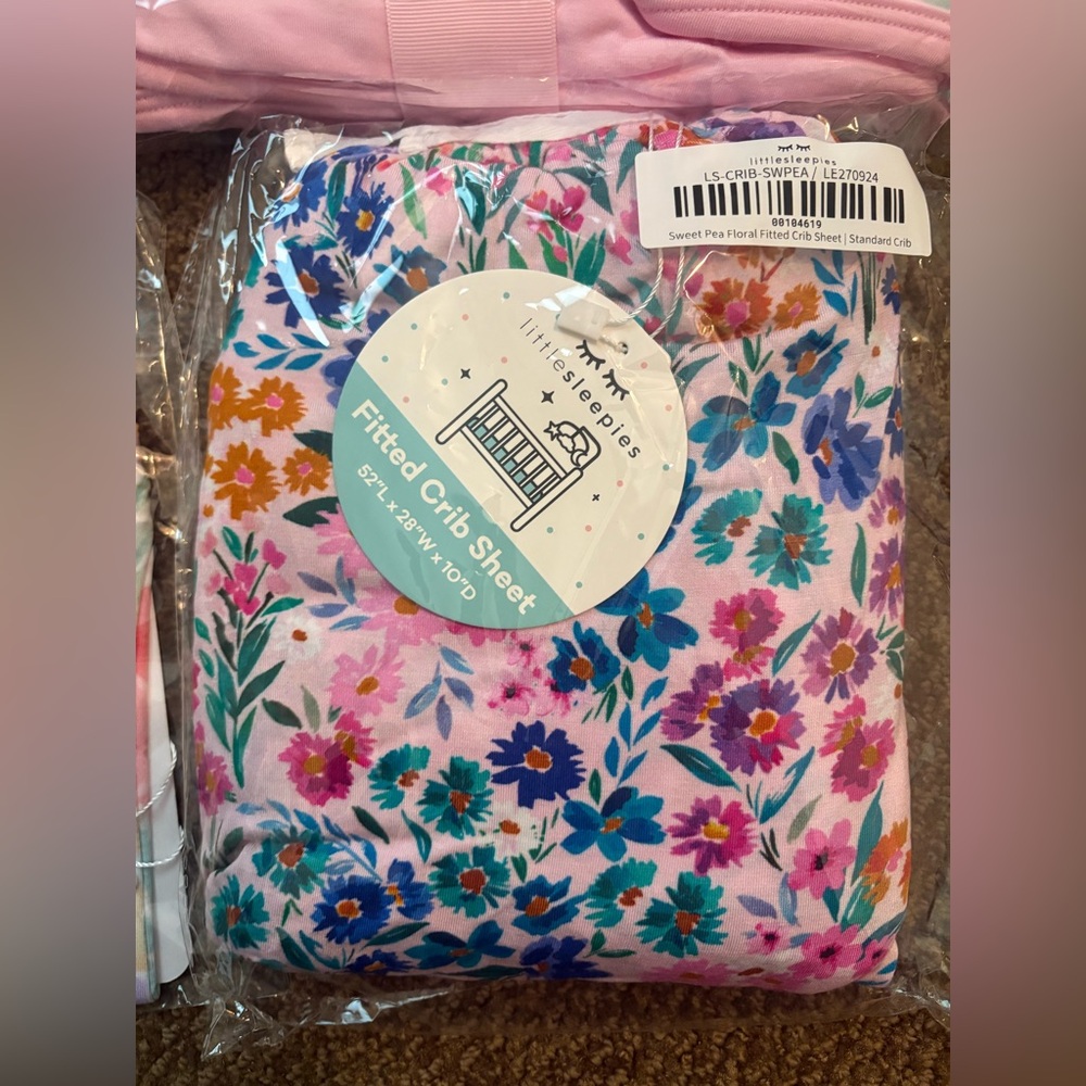Little Sleepies Sweet Pea Floral Fitted Crib Sheet - Pink and Purple NWT